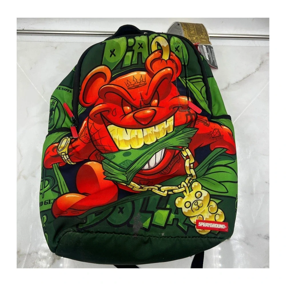 Sprayground Red Bear Money Limited Edition Green Streetwear Backpack NWT